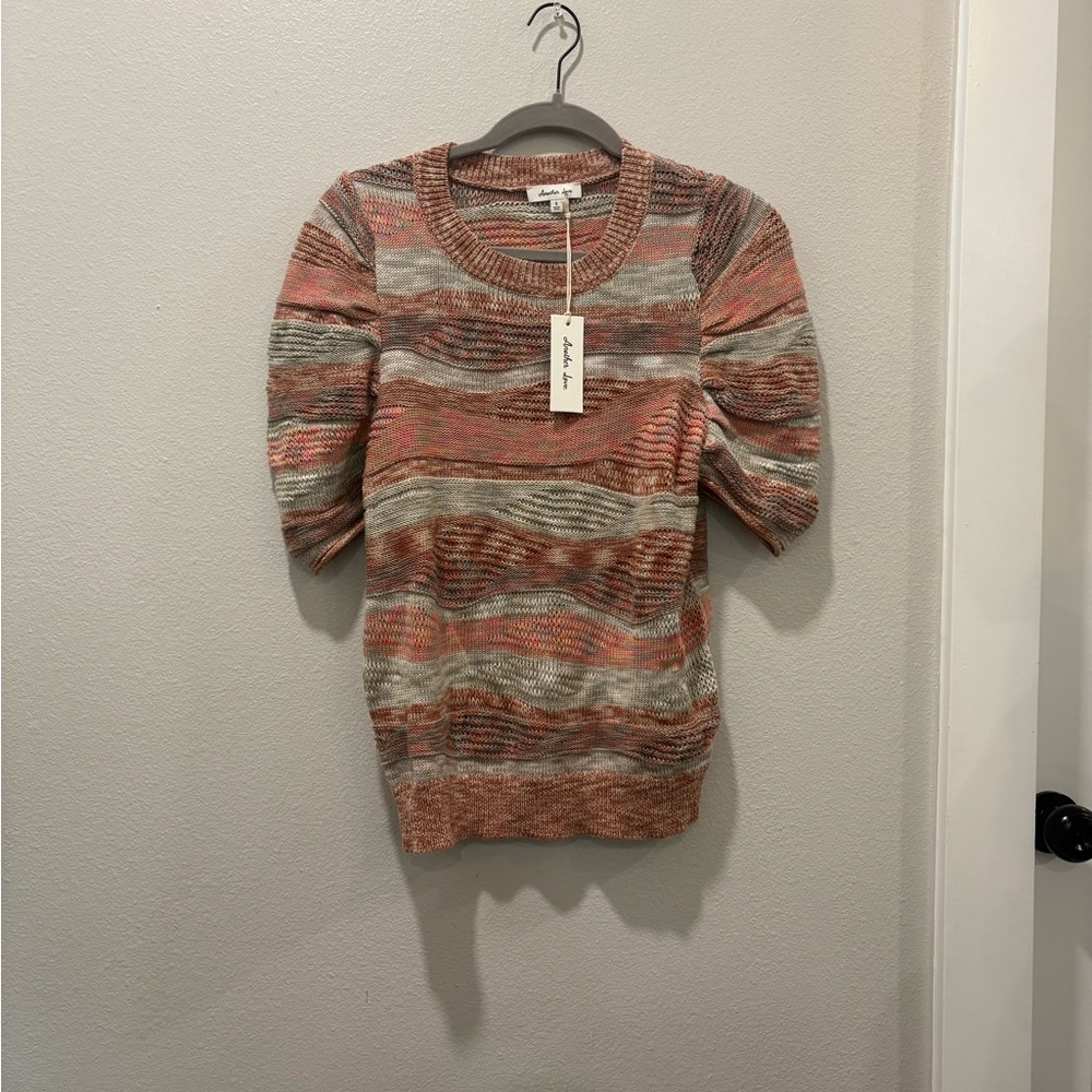 Another Love Multicolor Puff Sleeve Knit Sweater Top